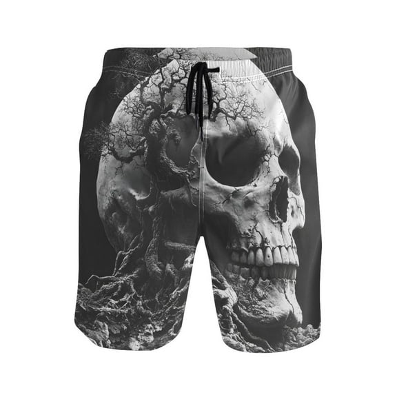 ALAZA Men's Swim Trunks Skull and Tree Beach Shorts with Pockets M