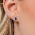thumbnail image 3 of Gem Stone King 14K White Gold Blue Created Sapphire and White Moissanite Stud Earrings for Women | 2.26 Cttw | Gemstone September Birthstone | Pear Shape 8X5MM, 3 of 7