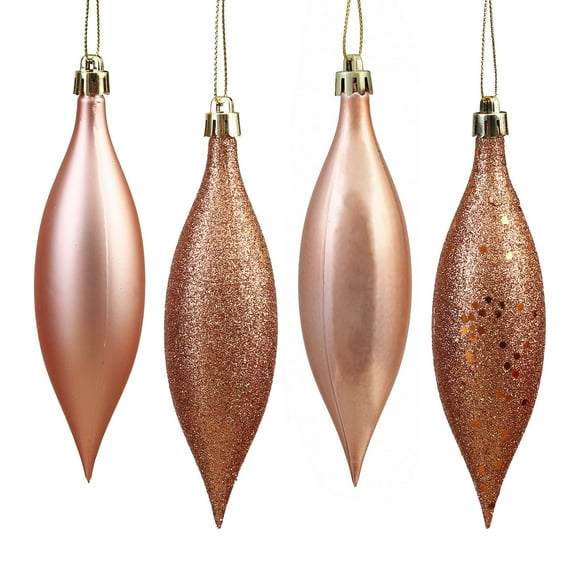 Vickerman 5.5" Rose Gold Finial Drop Christmas Ornament, Assorted 4 Finish, 8 per Pack