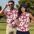 thumbnail image 2 of Jeiento Golf Shirts for Women and Men Quick Dry Short Sleeve Collared Golf Shirts for Men Breathable Sleeveless Tennis Shirt Hibiscus Flowers Couple Golf Wear, Red, 2 of 7