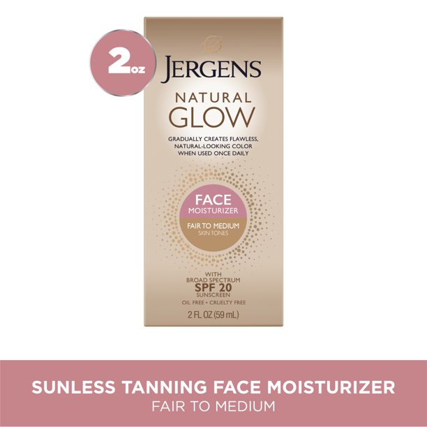 Jergens Natural Glow Sunless Tanning Face Moisturizer Lotion for Fair