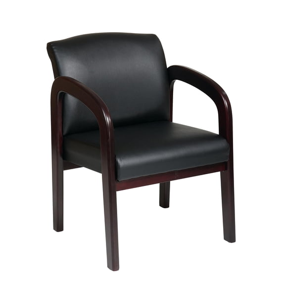 Office Star Products Faux Leather Mahogany Finish Wood Visitor Chair