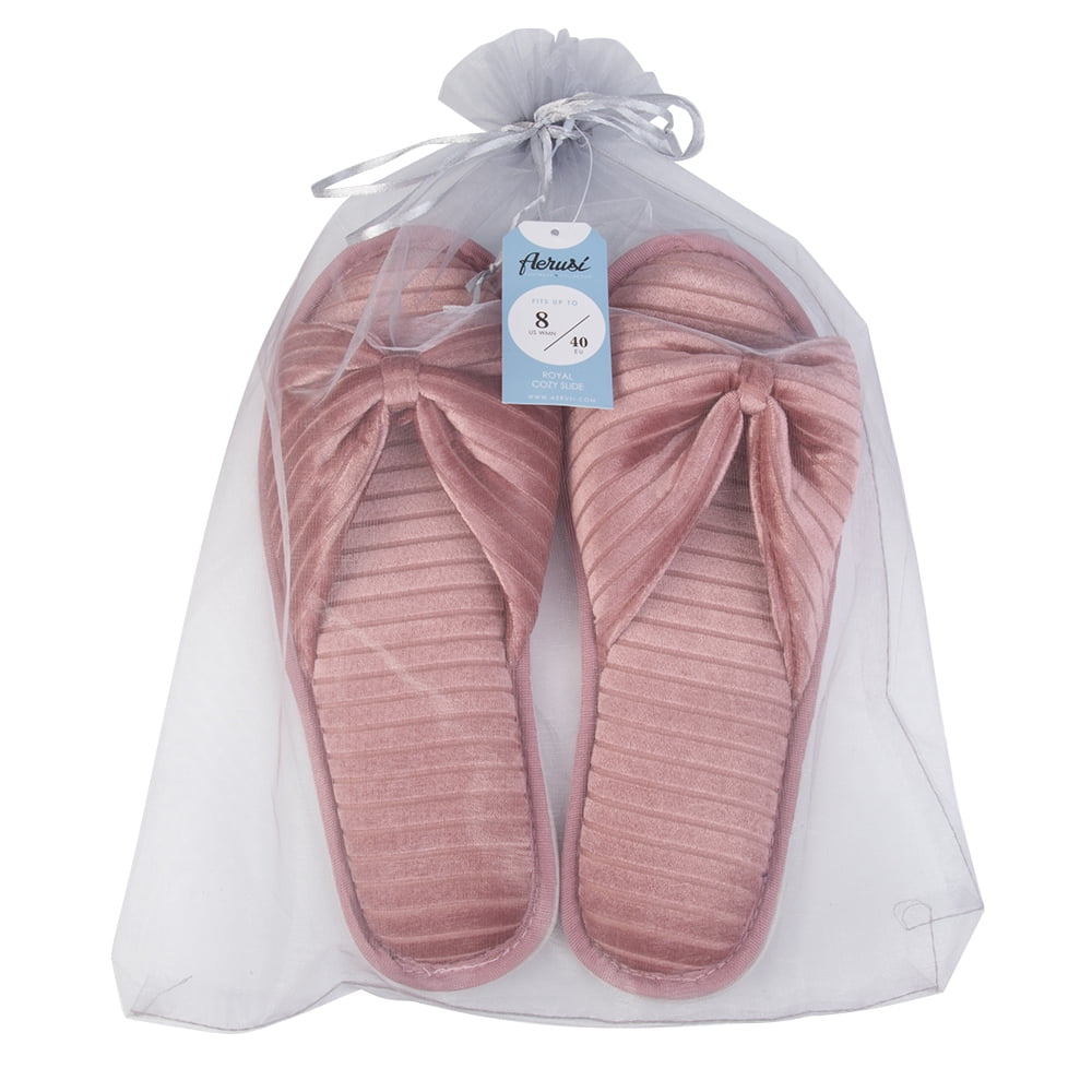 Womens Memory Foam Open Toe Slip On Slide Slipper with Bow Spa Slippers with Memory Foam for Indoor Comfort