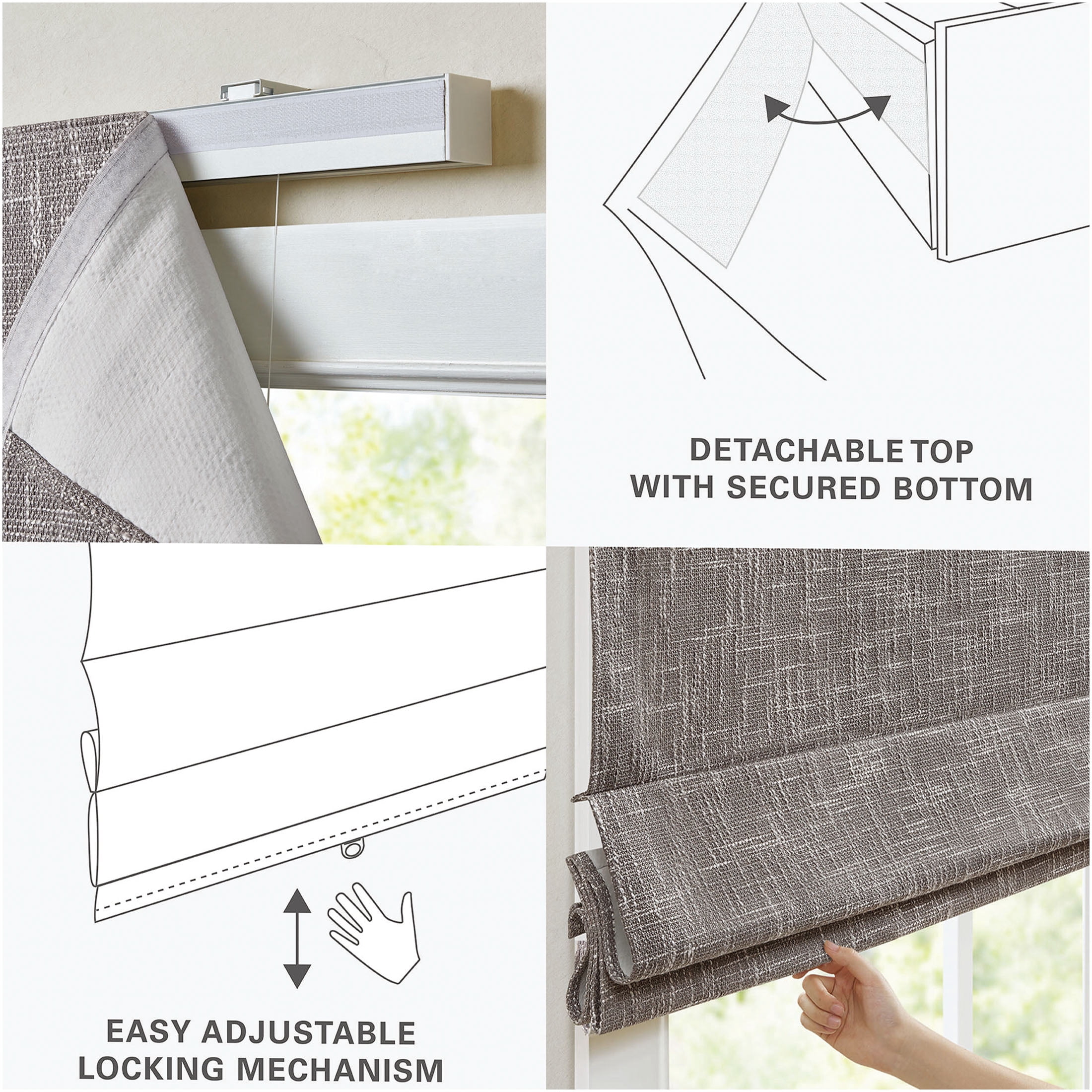 JERFIT Grey Blackout Cordless Roman Shade Window Blind - 27x64 Inch, Polyester Fabric, Total Darkness, Room Darkening, No Drill Installation