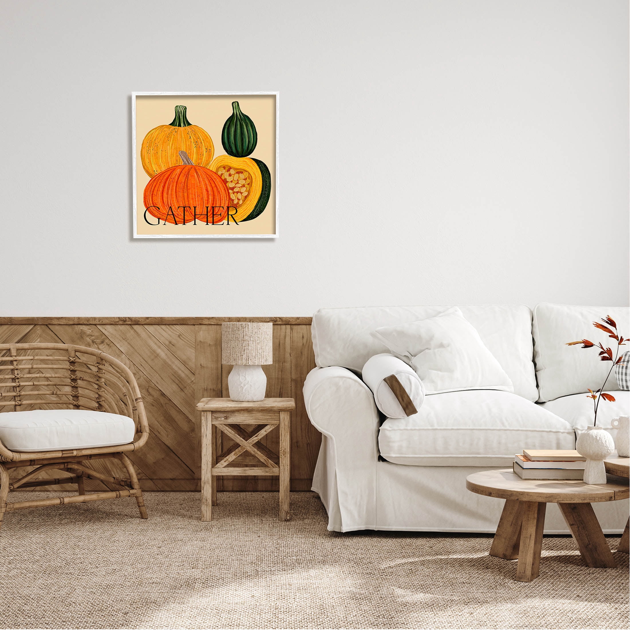 Stupell Industries Gather Autumn Harvest Gourds Graphic Art White Framed Art Print Wall Art, Design by Ziwei Li