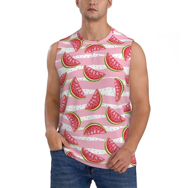 Balery Cute Watermelon Camisetas sin mangas para hombre, absorbe la humedad y protege contra el mal olor.-Large