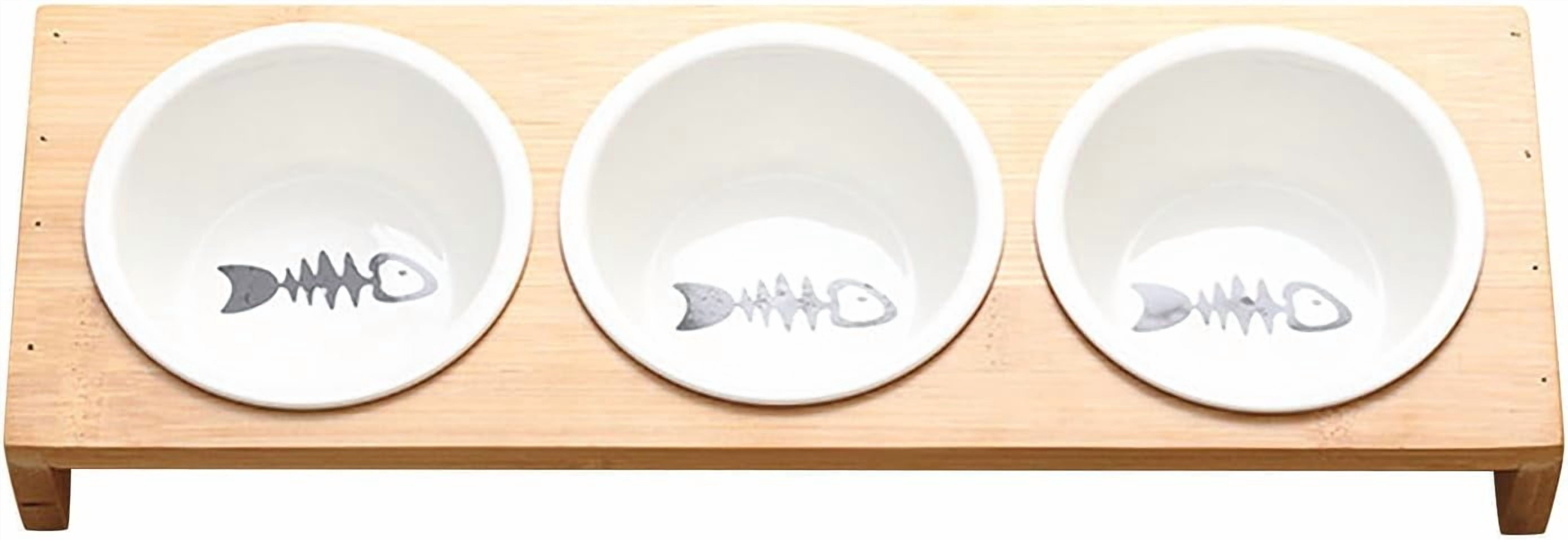 3-Piece Cute Ceramic Pet Bowls with Stand – Elevated Slanted Dog & Cat Food and Water Bowls, Anti-Slip Small Pet Dining Set (RL White 1 PC)