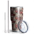 thumbnail image 2 of 30oz Red Christmas Collage Pattern Tumblers Stainless Steel Tumbler with Lid and Straw,Vacuum Insulated Double Wall Travel Tumbler Cups Mug with Cleaning Brush for Coffee,Tea, 2 of 7