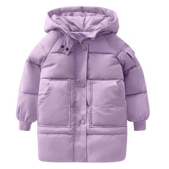 Mercatoo Kids Boy Girl Longline Puffer Coat, Hooded Quilted Winter Jacket with Snap Buttons, Warm Outerwear for Cold Weather and Snow
