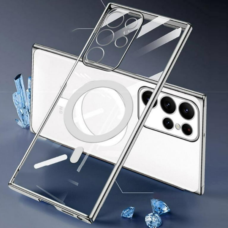 Magnetic Magsafe Case Compatible with Samsung Galaxy S24 Ultra with Screen  Protector Clear Bumper Case-Silver 
