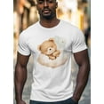 thumbnail image 2 of Sleeping Bear Men's T Shirts Cloud T-Shirt for Men Cute Cartoon Crew Neck Tees Cotton Tops, White, M, 2 of 7