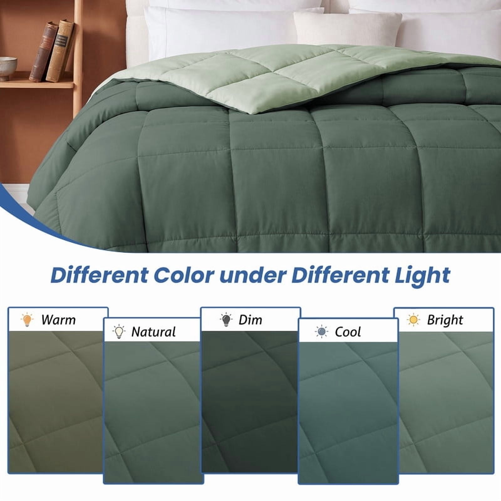 Bedding Reversible Comforter Down Alternative Twin Size, Cooling Duvet Insert with Corner Tabs and Box Stitched, Lightweight Bedding Quilted Comforter for All Season, Dark Green/Sage Green