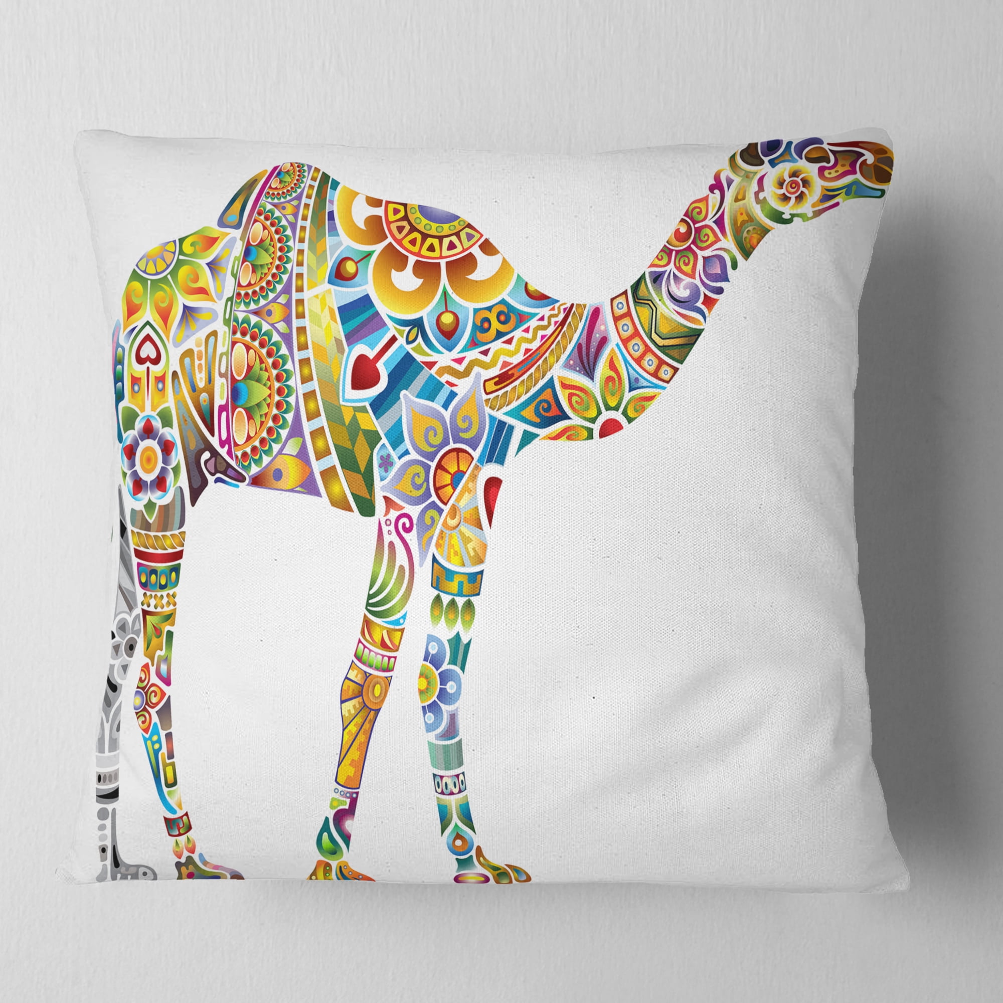 Designart Cheerful Floral Camel - Abstract Throw Pillow - 16x16