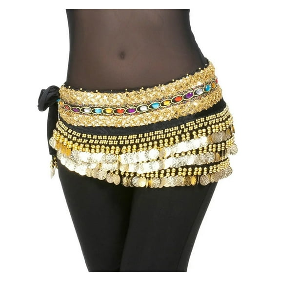 Belly Dance Hip Scarf Waist Chain Colored Diamond Waist Necklace with Coins for Women Performance