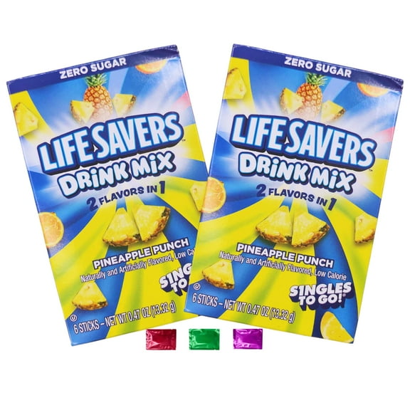 LifeSavers Pineapple Punch Powdered Drink Mix Singles, 12 Total Sticks 2 Boxes, Zero Sugar Low Calorie Refreshing Summer Beverage with Snoep in Beperkte Oplage