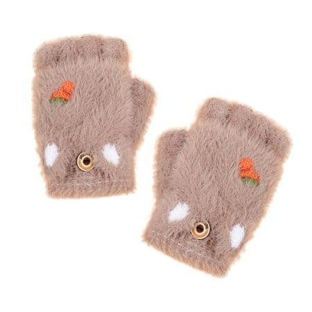 

TAIAOJING Kids Ski Mittens Gloves Toddler Infant Soft Convertible Flip Top Fleece Cartoon Gloves Kids Baby Boys Girls Winter Warm Knit Fingerless Mitten