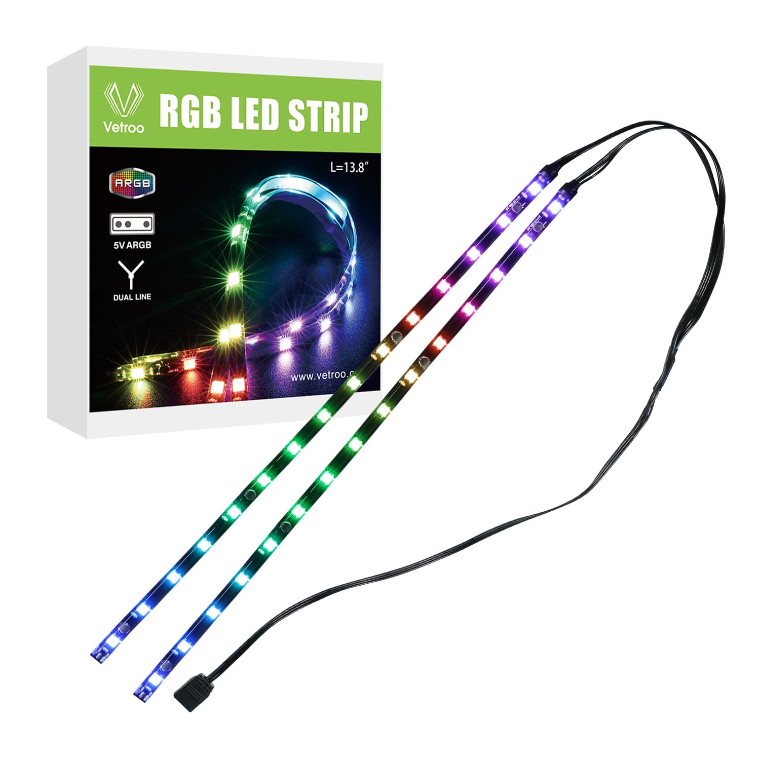 Vetroo LED Light Strip Lights 15LEDs for Modding PC Case M/B with 3pin 5V RGB Header Compatible with Asus Aura, Asrock RGB Led, Gigabyte RGB Fusion, MSI Mystic Light (Single) -