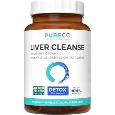 Pure Co Organic Liver Cleanse Detox and Repair Supplement with Milk Thistle Extract, 60 Capsules