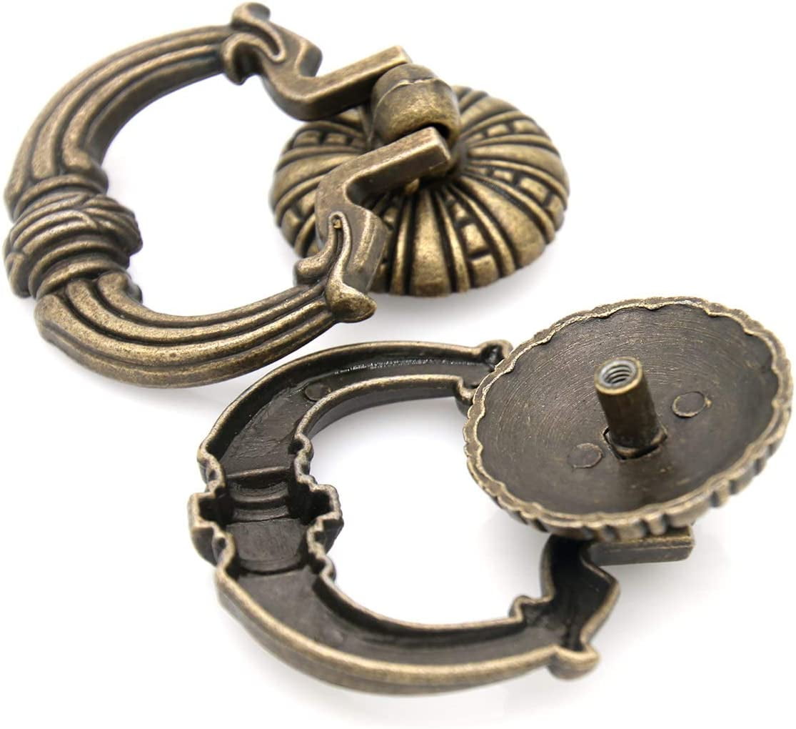 ABCISI 4 PCs Vintage Antique Bronze Ring Pull Handles with Disk Base for any kitchen Cabinet Door, Cupboard, Desk Drawer, Wardrobe, Chest, Wooden Cases, etc.