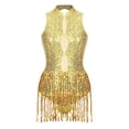 thumbnail image 3 of Alvivi Womens Sequins Fringed Leotard Back Hollow Jazz Latin Samba Dance Tassel Dress Gold M, 3 of 7