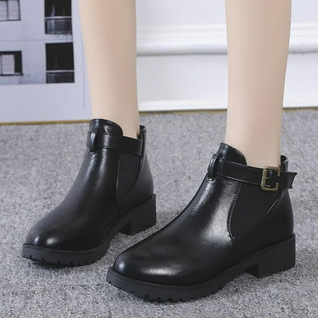 

TALKVE Fashion Summer Autumn Women Ankle Boots Thick Sole Thick Heel Solid Color Round Toe Buckle Casual