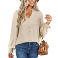 thumbnail image 1 of Blusa Color puro Manga larga Cuello en V Botones Tops casuales de moda para mujer Albaricoque S, 1 of 8