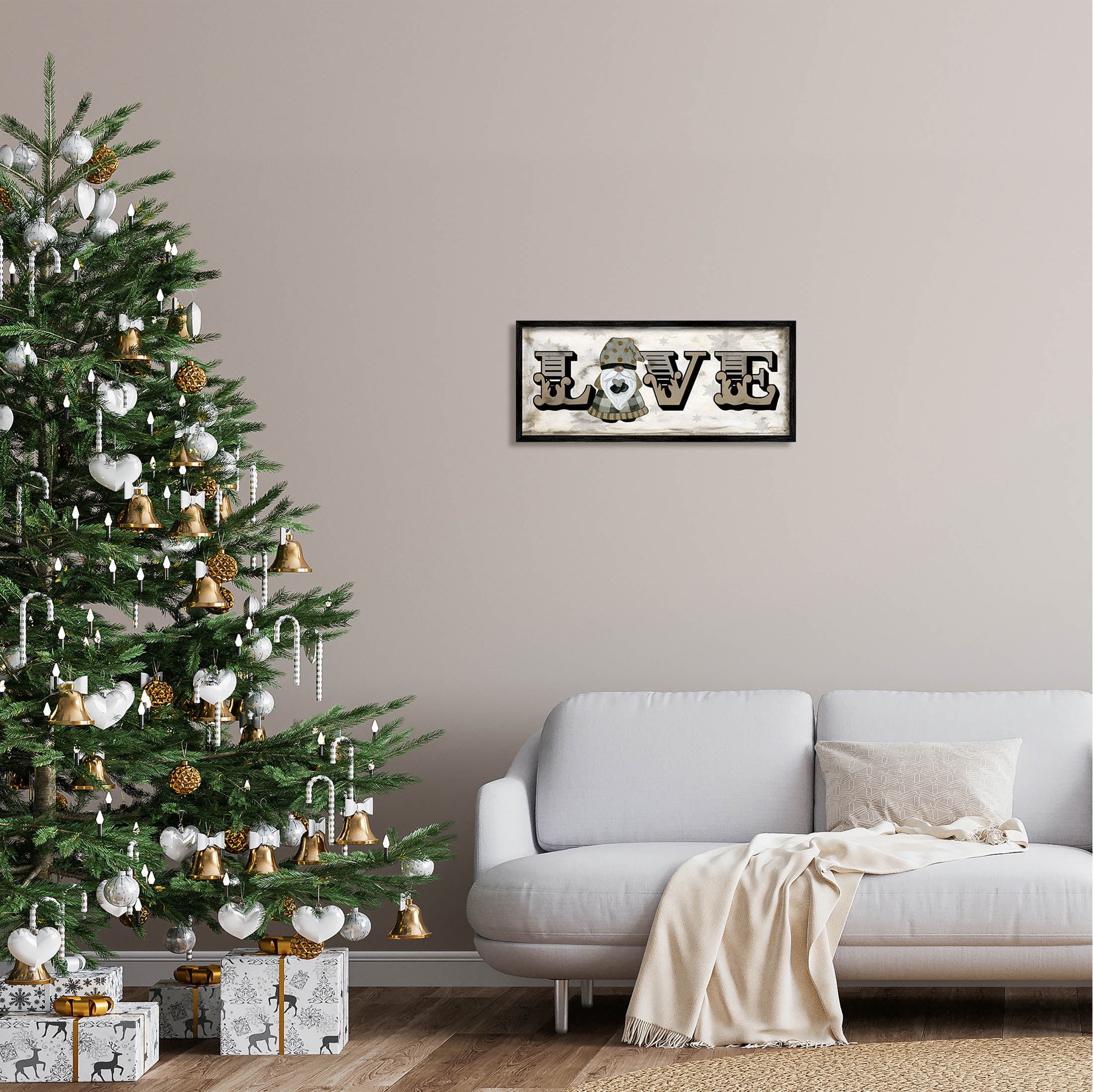 Stupell Industries Holiday Patterned Love Gnome Graphic Art Black Framed Art Print Wall Art, Design by Livi Finn