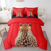 Manfei Animal Cheetah Bedding Comforter Set 7pcs for Teens Adults,Woodland Animal Queen Bedding Sets Super Cozy,Exotic Style Queen Sheet Sets,Lightweight Room Decor,Reversible
