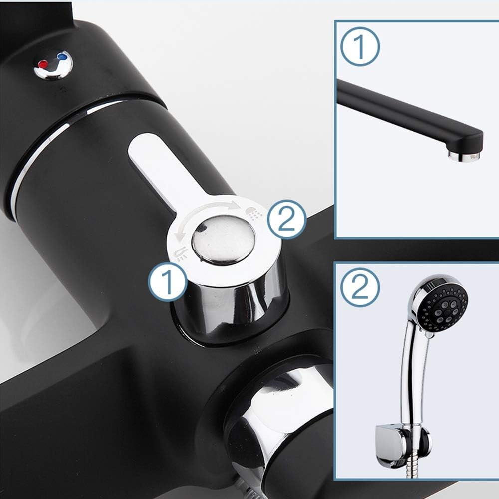 Bathroom Brass Bathtub Faucet Black Chrome Bath Shower Mixer Tap with ABS Handheld Shower Head and Stainless Steel Swivel Bathtub Spout