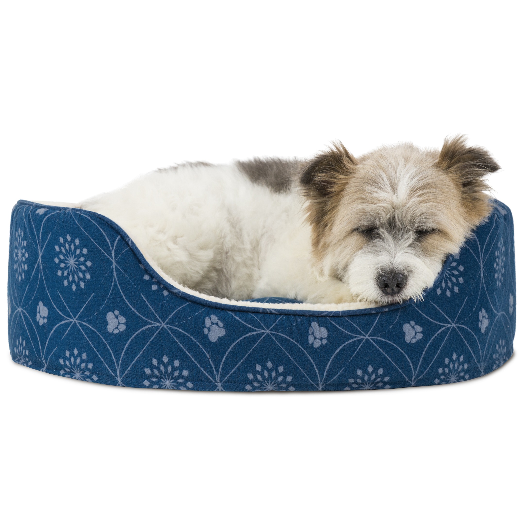 FurHaven Pet Dog Bed Print Flannel Oval Pet Bed for Dogs & Cats, Twilight Blue, Medium