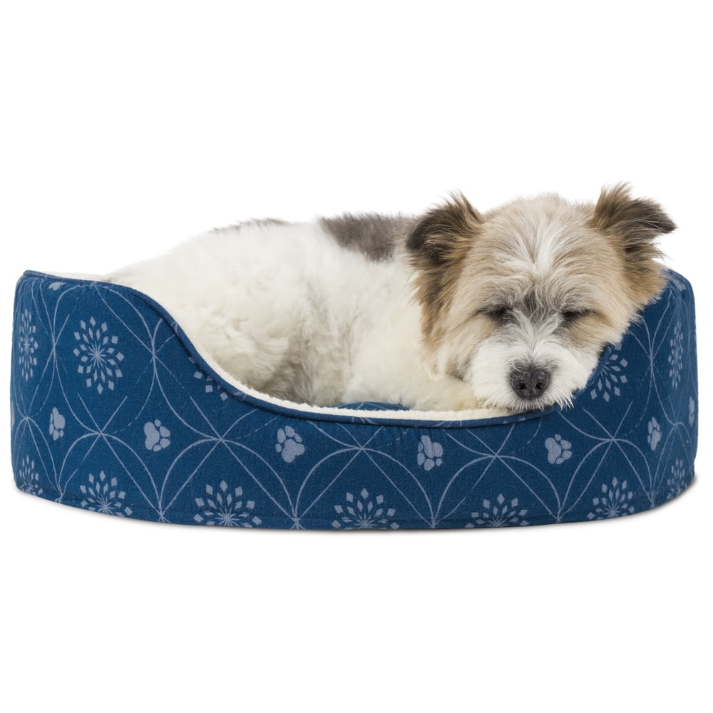 FurHaven Pet Dog Bed Print Flannel Oval Pet Bed for Dogs & Cats