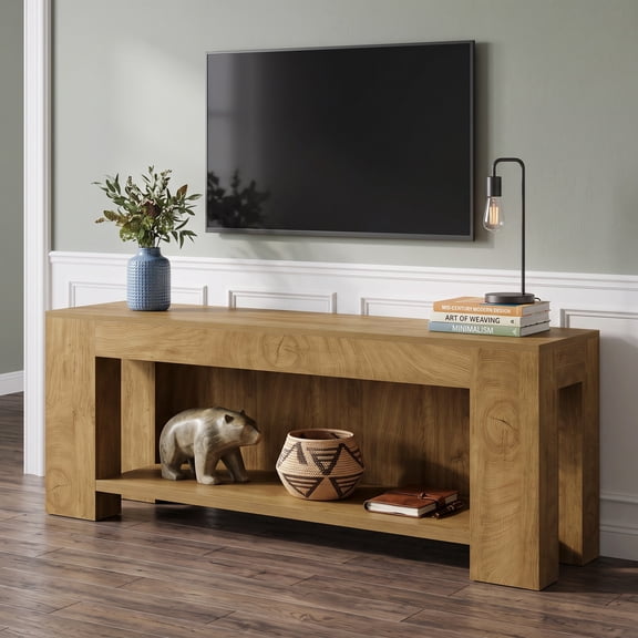 Fnova 63" TV Stand for 55/60/65/75-Inch TVs, Farmhouse Entertainment Center with Open Storage Shelves, Media Console Table for Living Room Bedroom, Rustic Brown