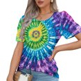 thumbnail image 4 of Womens Tie-Dye T Shirts Summer Fashion Tunic Tops for Leggings Colorful Round Neck Short Sleeve Tee, 4 of 7