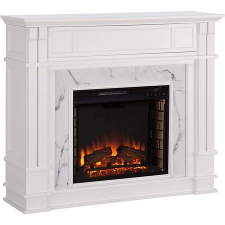 

SEI FURNITURE Highgate Faux Cararra Marble Electric Media fireplace White. White With Faux Marble