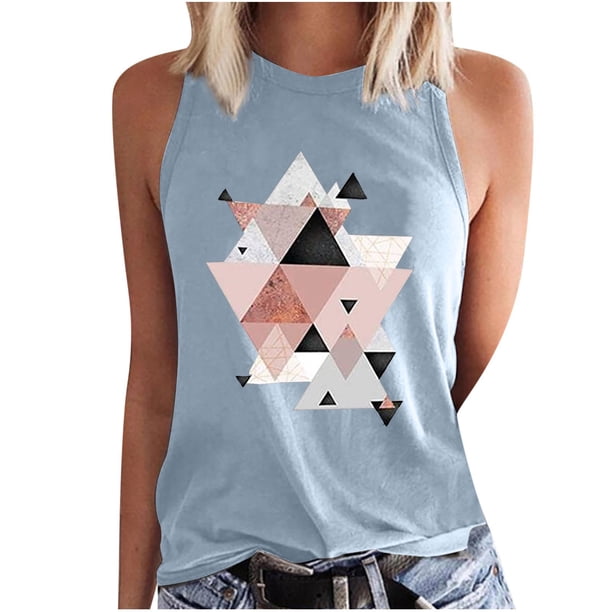 Tops casuales de verano sin mangas para mujer, camisetas sin mangas con estampado de cuello redondo Pompotops lopia991887