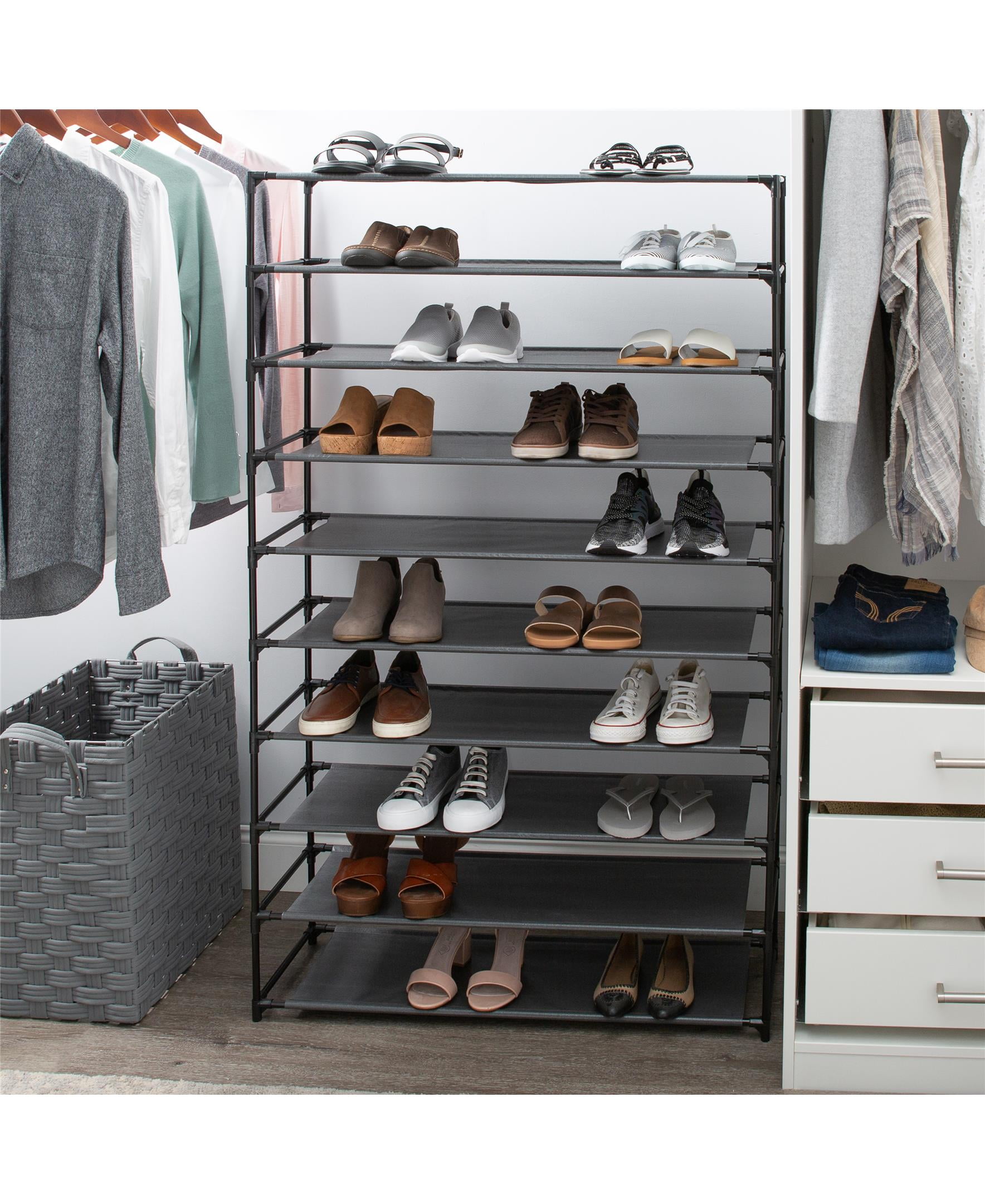bedroom shoe storage on Simplify 50 Pair Shoe Rack In Grey Walmart Com Walmart Com