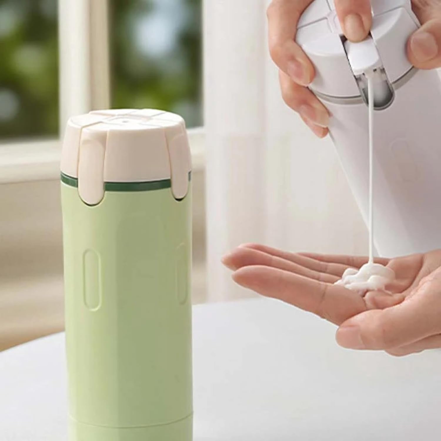 4 in 1 Refillable Travel Dispenser Bottles, Portable Travel Toiletries Bottle Set, Travel Bottles, With Light-Shielding Design, Push-Down Dispenser, Leakproof (White)