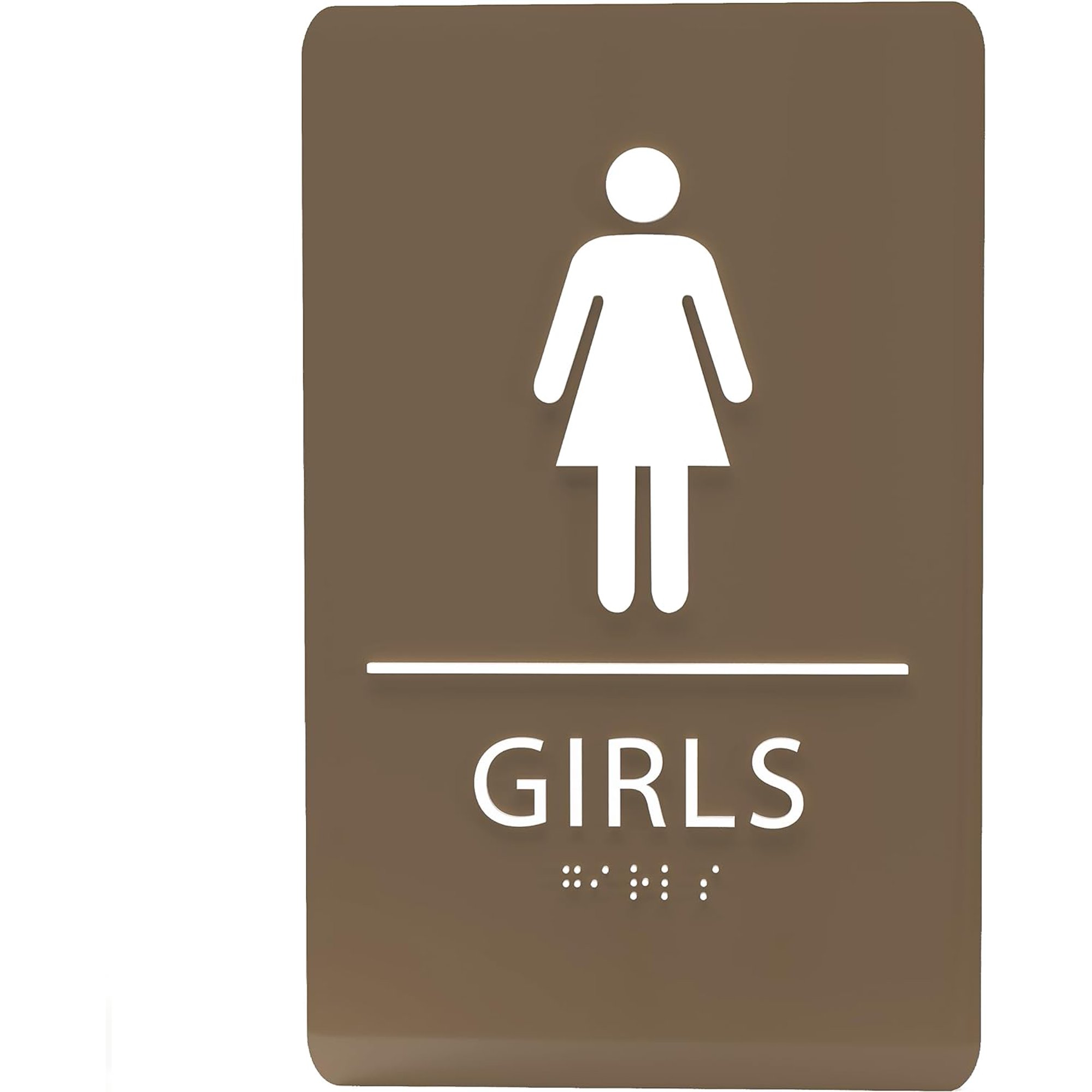 ADA CENTRAL SIGNS - 6 X9 Girls Restroom Sign - ADA Compliant Tactile Graphics Grade 2 Braille Text Plastic Wall Signs - Bathroom Door Placard Double Sided Tape Rest Room Sign for Business Apartment