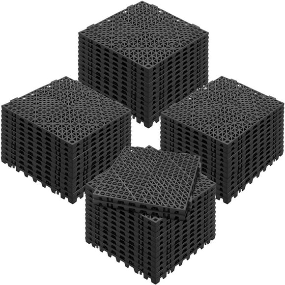 KFFKFF Connectable Tiles 50PCS in Black, 12" x 12" Joint Tiles, Flexible PVC Linkable Drainage Floor Tiles, Anti-Slip with Drainage Openings for Lavatory, Restroom, Kitchen, Pool, Damp Zones