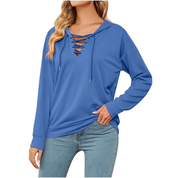Sudadera para mujer Otoño Sudaderas Moda Solid Puttee Blusa de manga larga Casual Tops Sudaderas con capucha Tops Odeerbi ODB-5