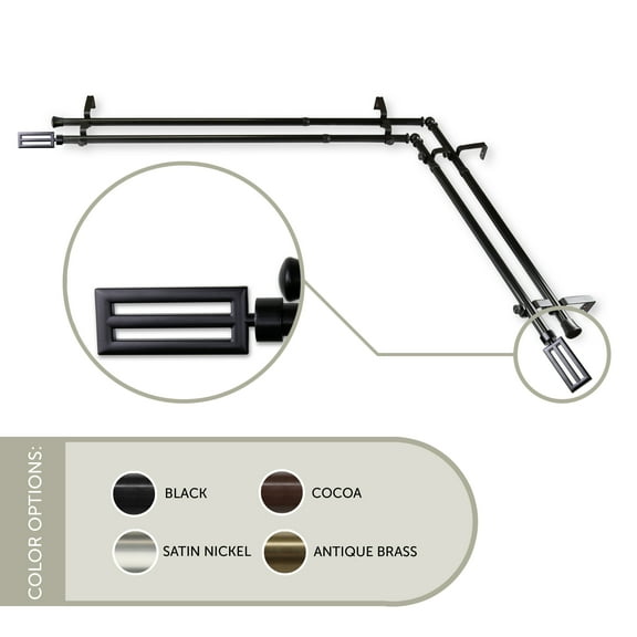 Mabel 13/16 inch Double Corner Window Curtain Rod 28-48" - Black