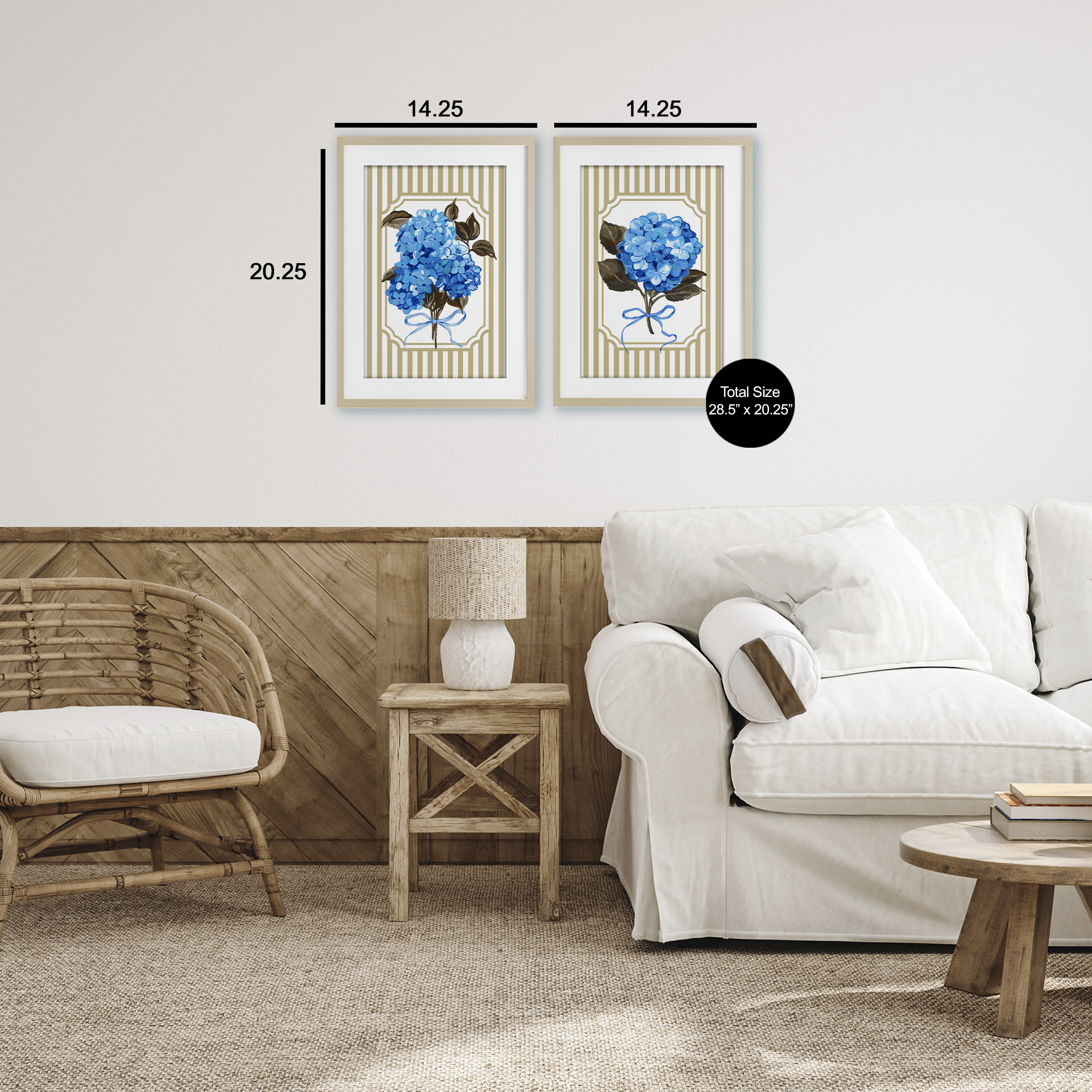 Hydrangea Bouquets with Bows 2 Piece Birch Framed Print Under Glass Set, design by Adonna Ebrahimi