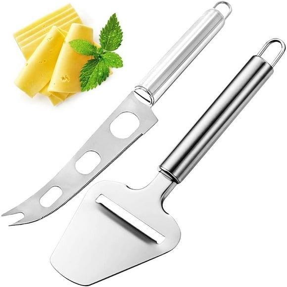 Cheese Knife, Stainless Steel Cheese Cutter, Cheese Slicer, Cheese Knives, Cheese Knife, for Soft Cheese and Semi-Hard Cheese (Silver, 2 Pieces)