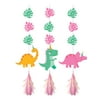 Creative Converting Girl Dino Party Hanging Cutouts W/ Tassles Iridescent 3ct