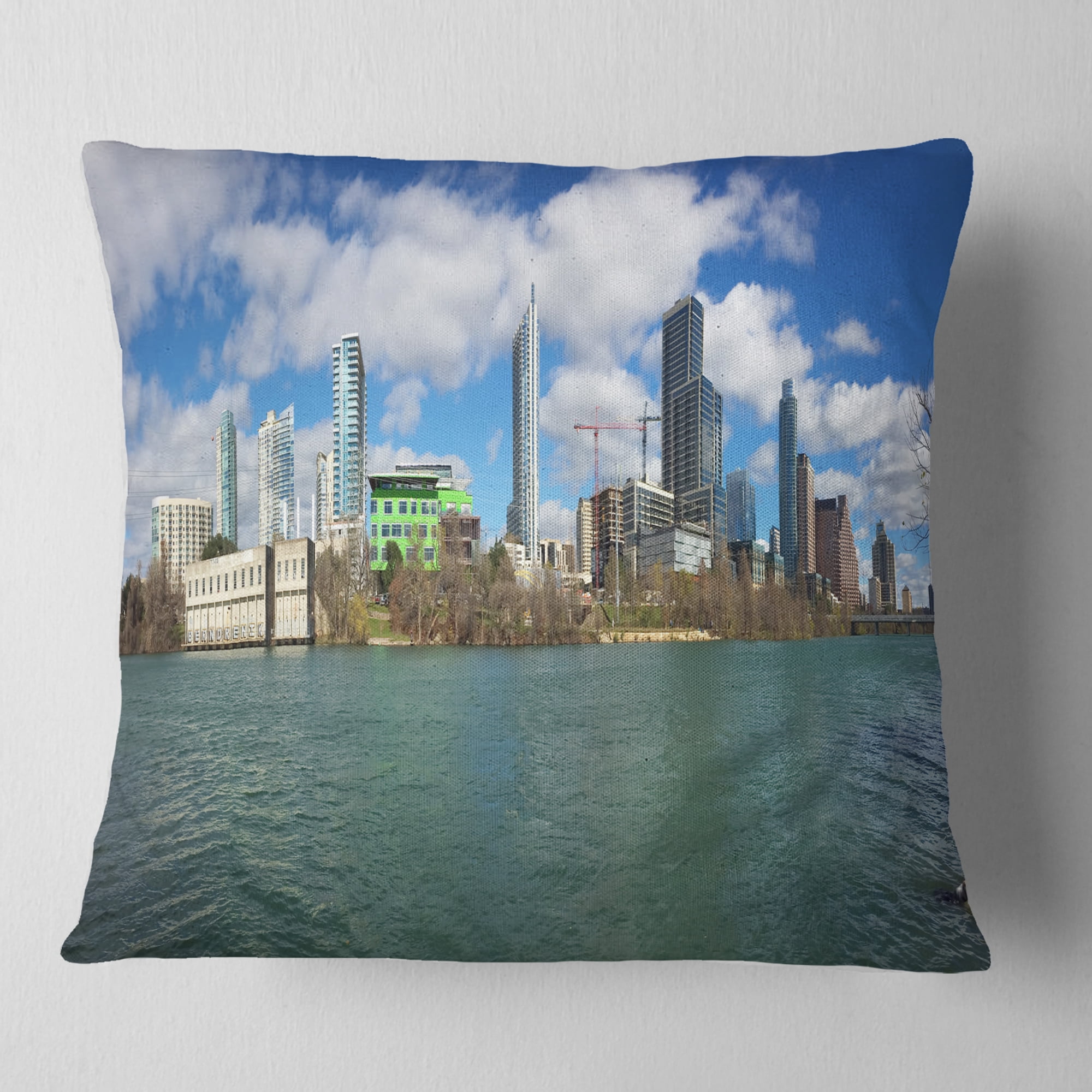 Designart Austin Skyline on Sunny Day - Cityscape Photo Throw Pillow - 16x16