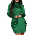 thumbnail image 3 of DYMADE Women Solid Pleated Long Sleeve Sexy Mini Dress, 3 of 4