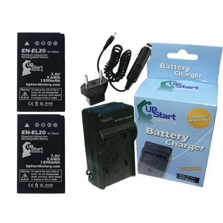 En El 15 Battery Charger 2x Pack - Nikon MH-27 Battery + Charger with Car & EU Adapters - Replacement for Nikon EN-EL20 Digital Camera Battery and Charger (1300mAh, 7.4V, Lithium-Ion) ()