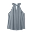 thumbnail image 4 of Kilaqueen Womens Halter Neck Keyhole Tank Top Summer Chiffon Dressy Casual Loose Fit Sleeveless Work Shirts Solid Color Tie Back Going Out Blouse, 4 of 8