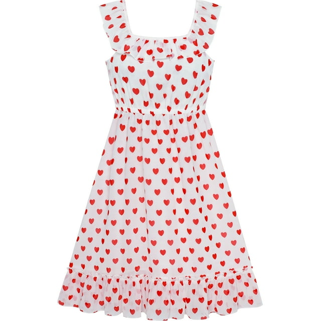 Robe Fille Rose Sans Manches Cœur Rouge Fête de la Saint-Valentin 7 Ans