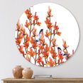 thumbnail image 2 of Designart 'Flock of Bullfinches Birds Sitting on Orange Branches' Traditional Circle Metal Wall Art 11x11 - Disc of 11, 2 of 5